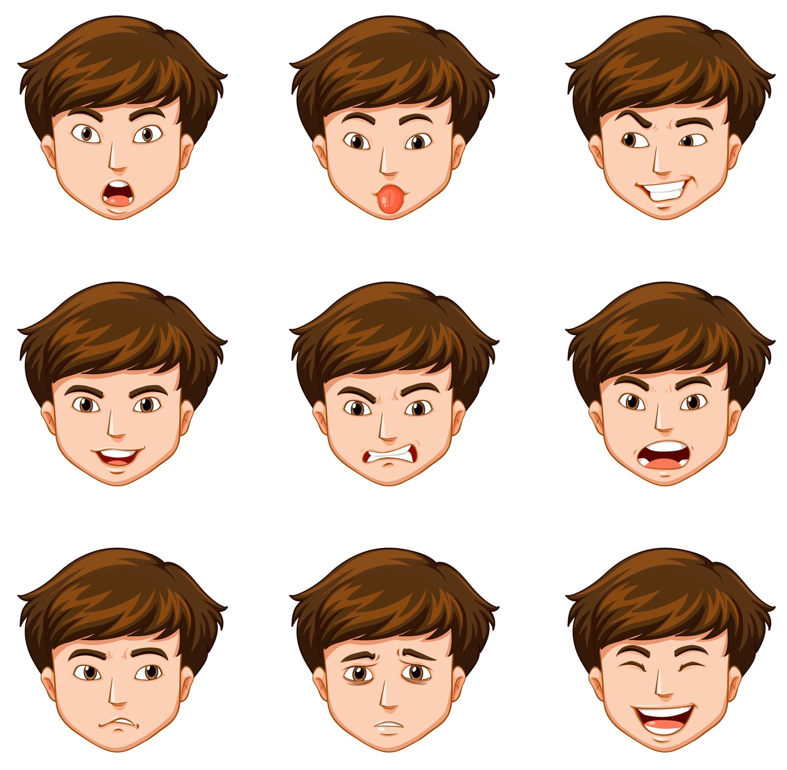 Man with different facial expressions illustration